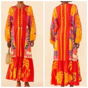 New Farm Rio Sunset Patchwork Cutwork Maxi Dress Medium NWT